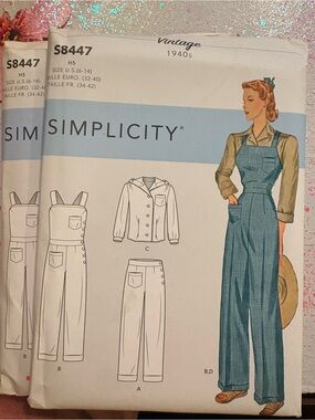 BN UNCUT SIMPLICITY 8447 H5 SEWING PATTERNS OVERALLS BIBS